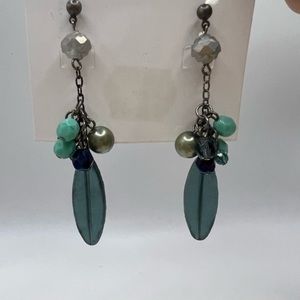 GORGEOUS Sea Glass Bead Post‎ Pierced Earrings Sea Foam Green Colors Beach Glass